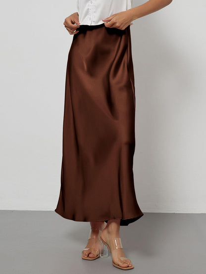 Elegant Satin Midi Skirt in Solid Colors