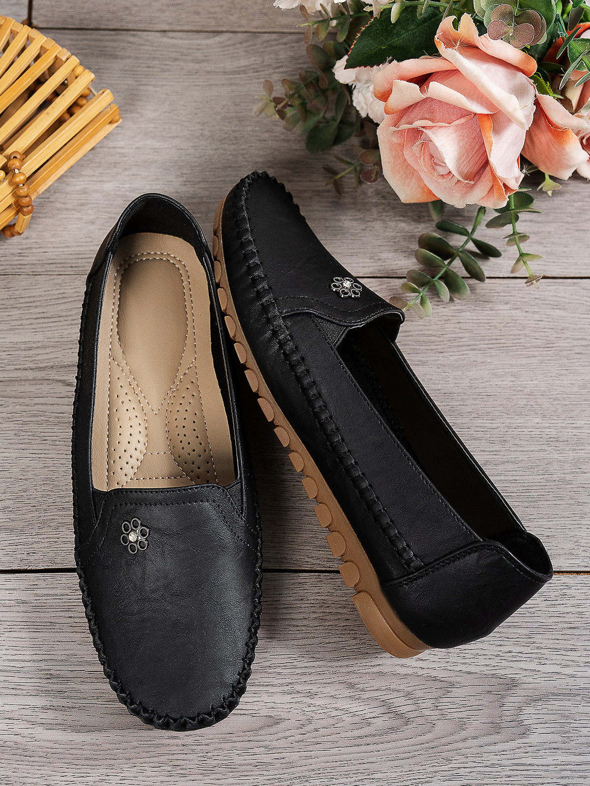 Large Size Women's Loafers in PU - Camel Color