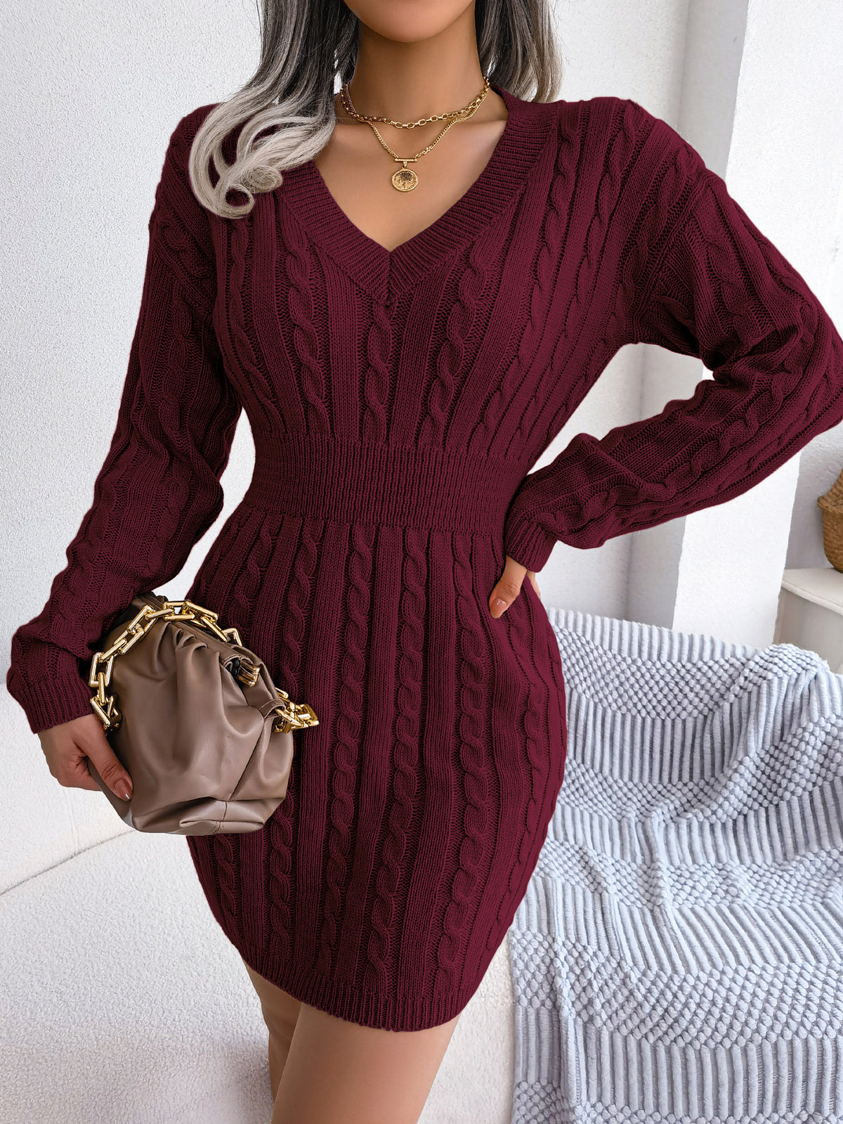 European and American Twist Waist Dress in Various Colors