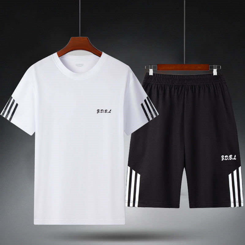 Men's Summer Fitness Sweat Suit with Quick-Drying T-Shirt and Shorts