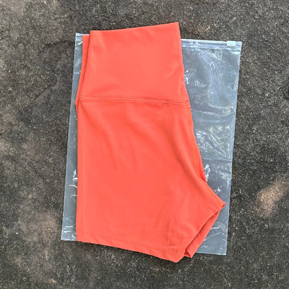 High-Waist Nylon Yoga Shorts in Peach
