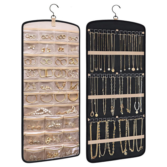 Double-Sided Hanging Jewelry Storage Bag in Black