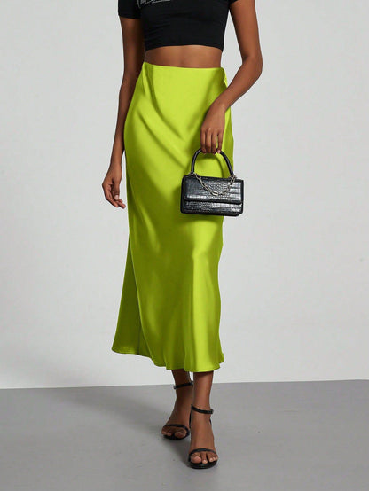 Elegant Satin Midi Skirt in Solid Colors