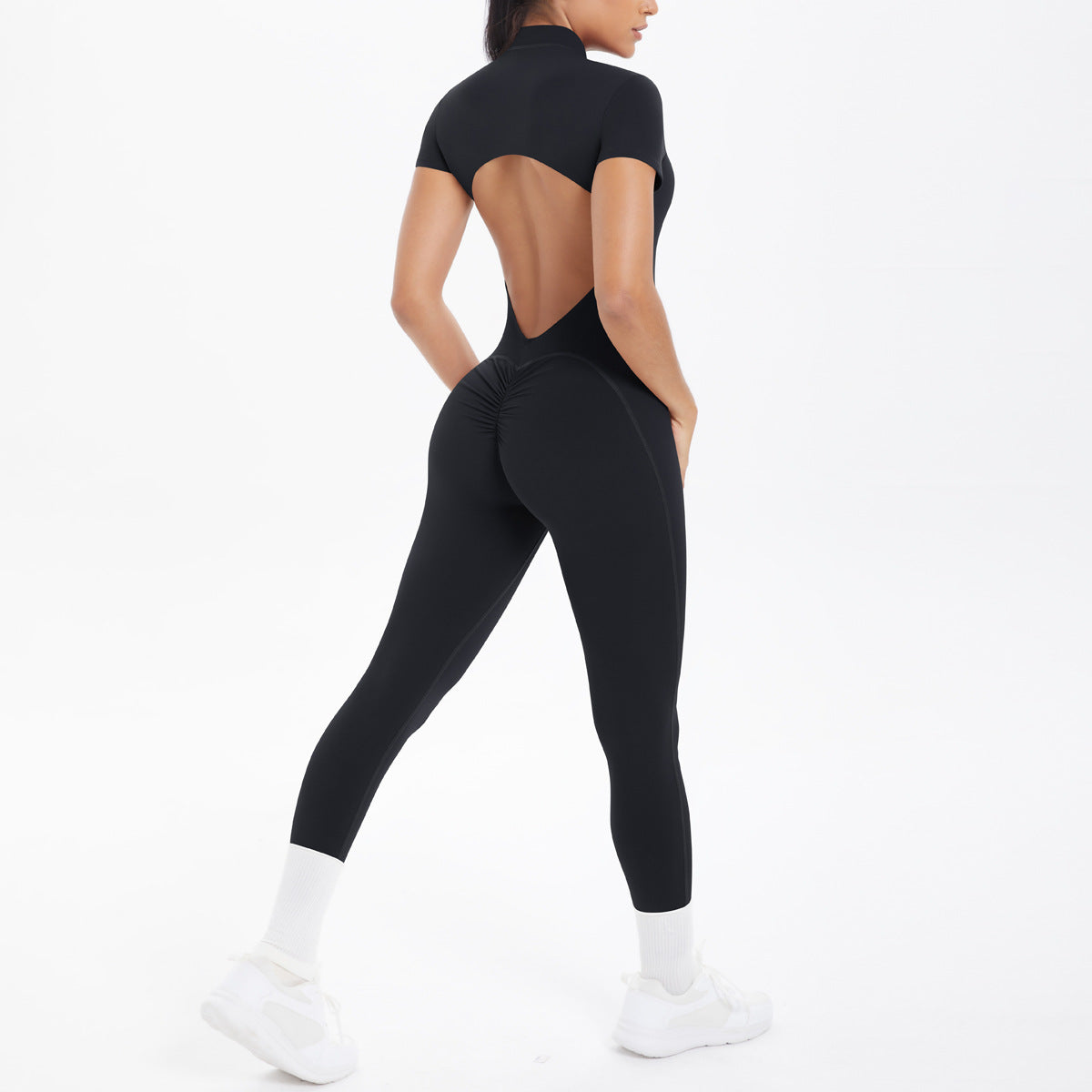 Backless Bodycon Scrunch Jumpsuit for Women Yoga Fitness
