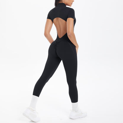 Backless Bodycon Scrunch Jumpsuit for Women Yoga Fitness