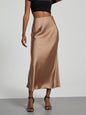 Elegant Satin Midi Skirt in Solid Colors