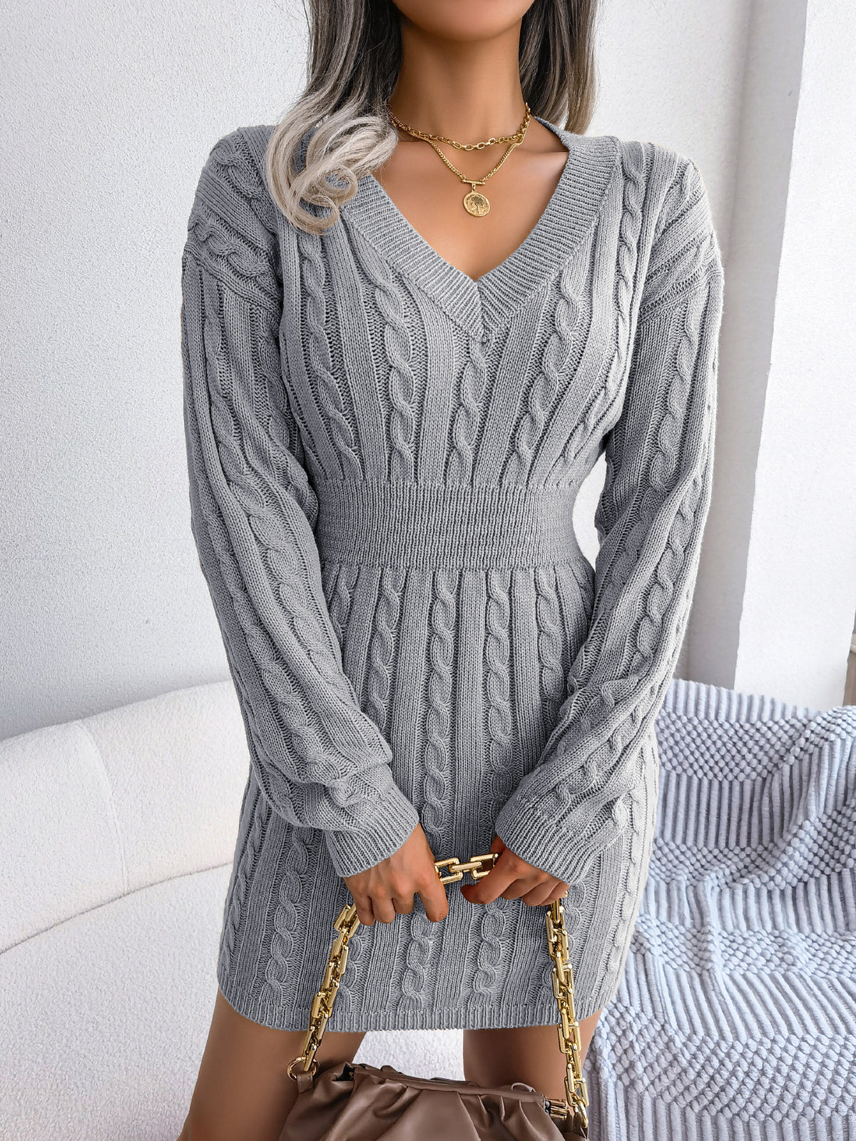 European and American Twist Waist Dress in Various Colors