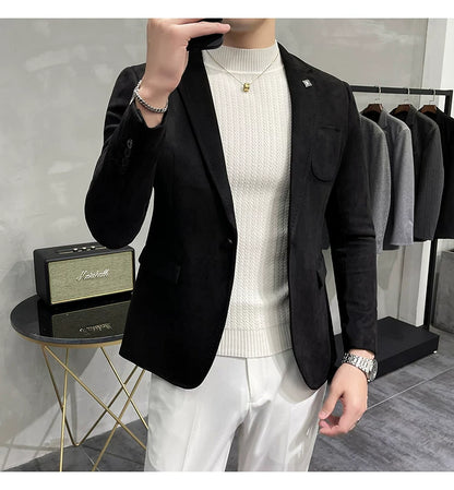 Men's Deerskin Fleece Blazer Single Button Suit Coat