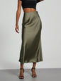 Elegant Satin Midi Skirt in Solid Colors