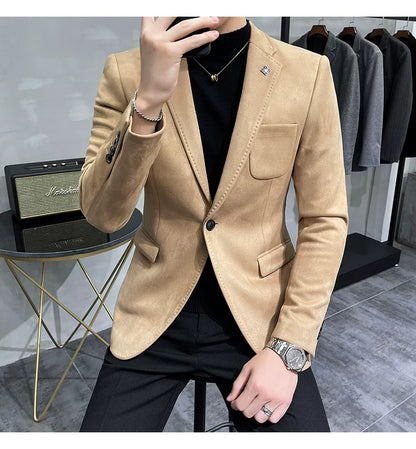 Men's Deerskin Fleece Blazer Single Button Suit Coat
