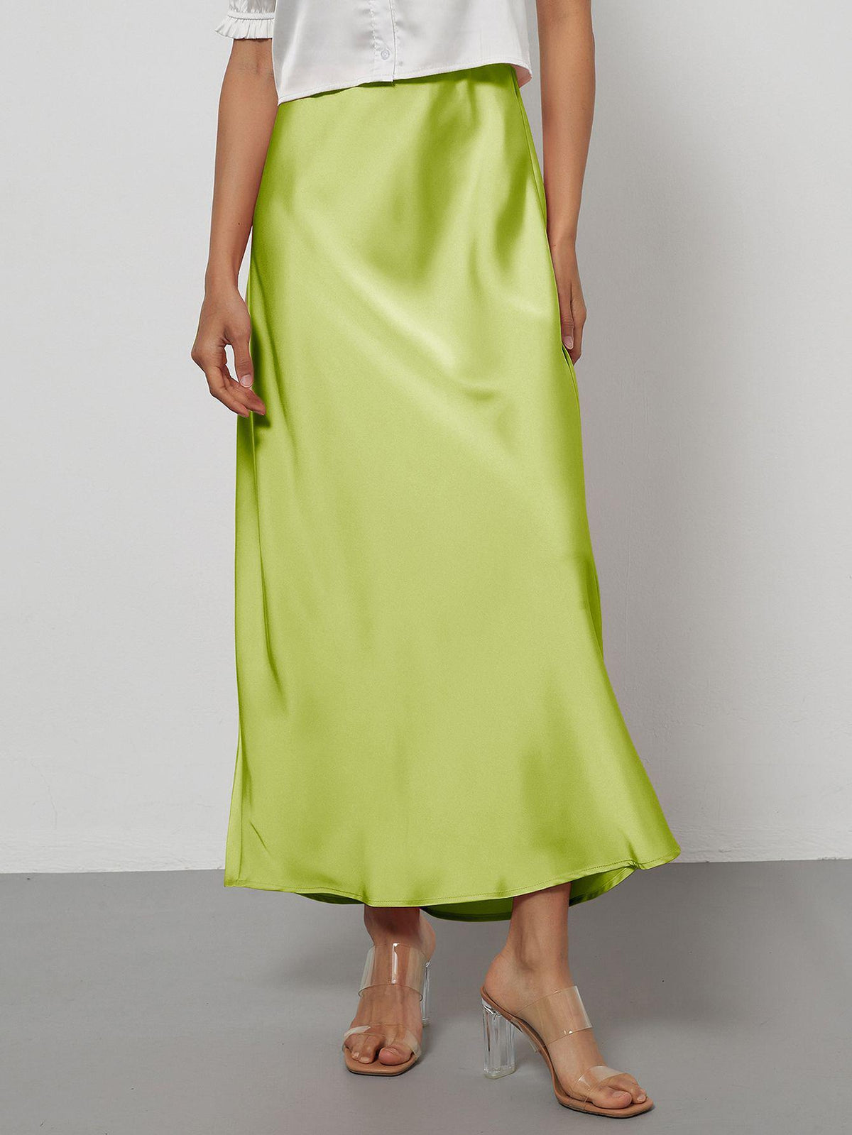 Elegant Satin Midi Skirt in Solid Colors