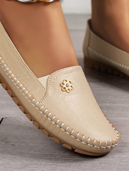 Large Size Women's Loafers in PU - Camel Color
