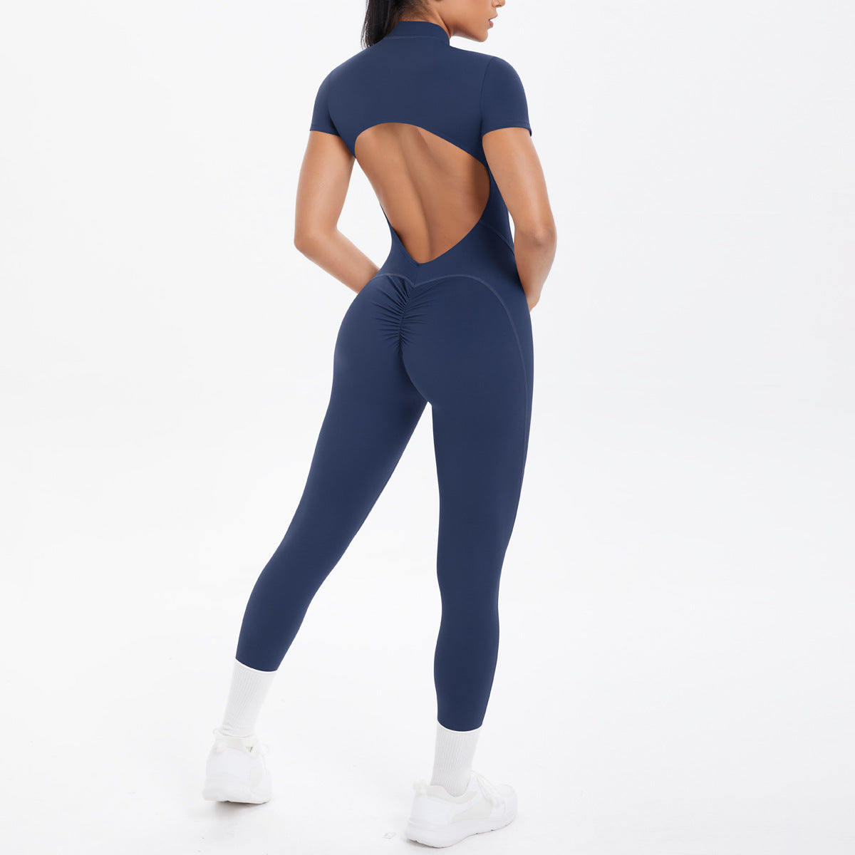Backless Bodycon Scrunch Jumpsuit for Women Yoga Fitness