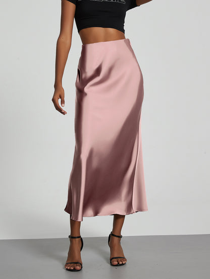 Elegant Satin Midi Skirt in Solid Colors