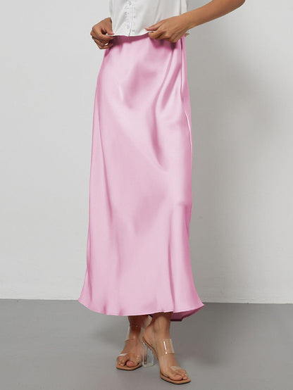 Elegant Satin Midi Skirt in Solid Colors
