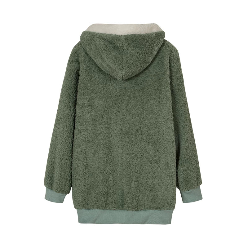 Loose Plush Zipper Hooded Jacket for Women