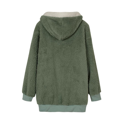 Loose Plush Zipper Hooded Jacket for Women
