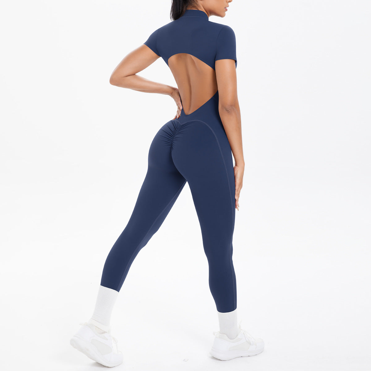 Backless Bodycon Scrunch Jumpsuit for Women Yoga Fitness