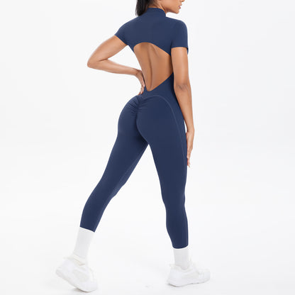 Backless Bodycon Scrunch Jumpsuit for Women Yoga Fitness