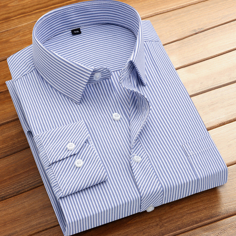 Striped Long-Sleeved Shirt for Men, Cotton Blend, Breathable
