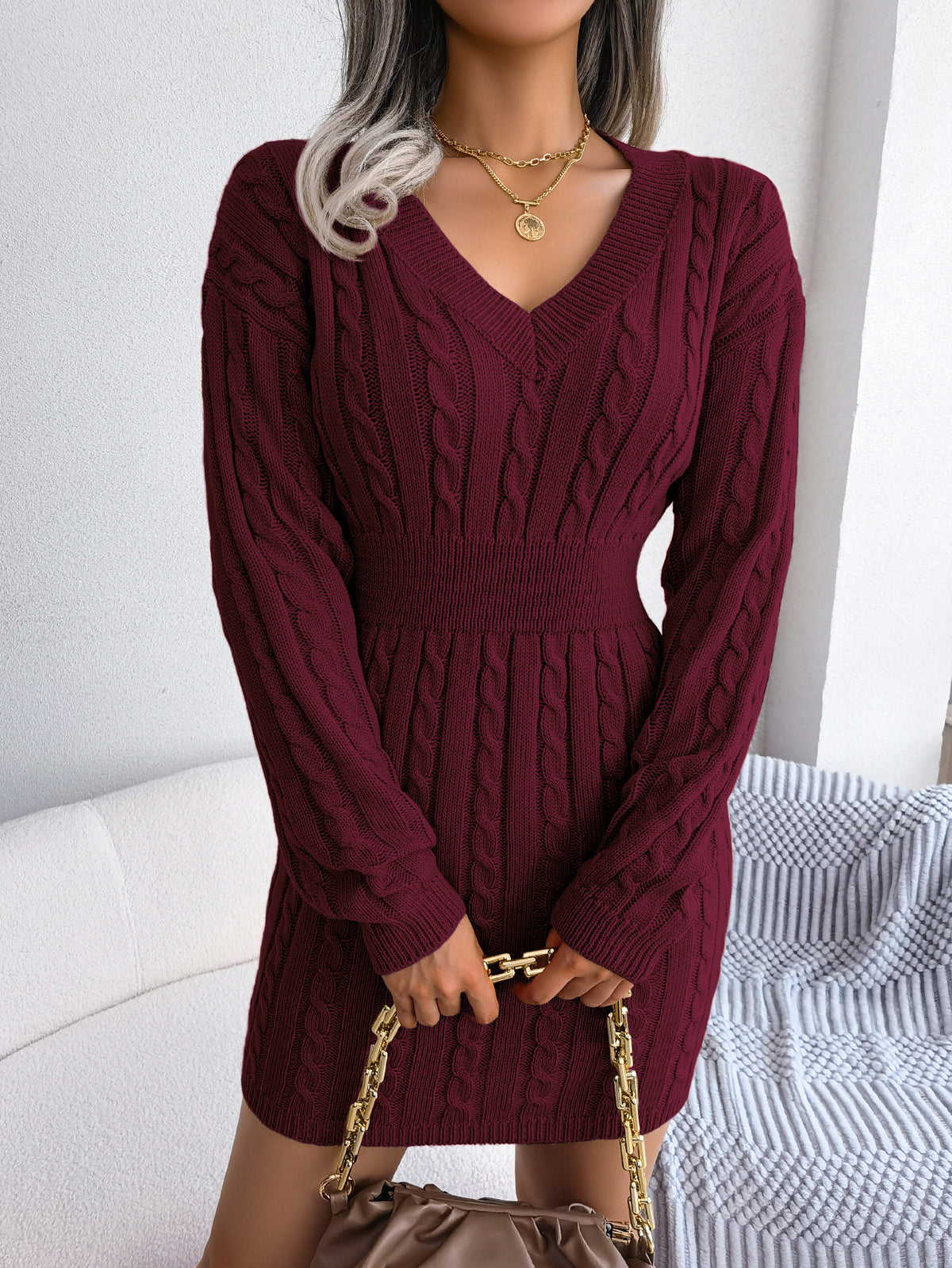 European and American Twist Waist Dress in Various Colors