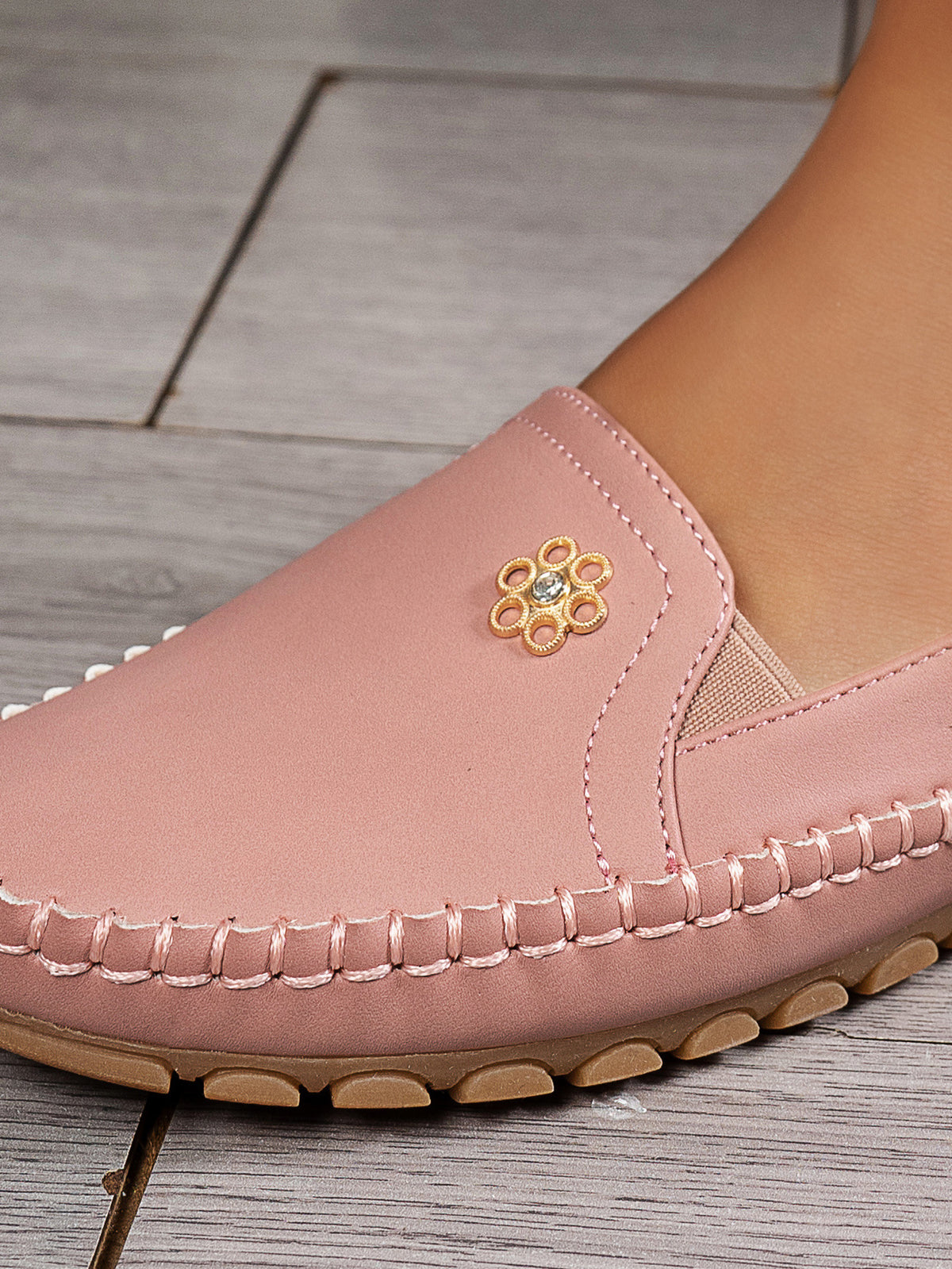 Large Size Women's Loafers in PU - Camel Color