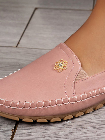 Large Size Women's Loafers in PU - Camel Color