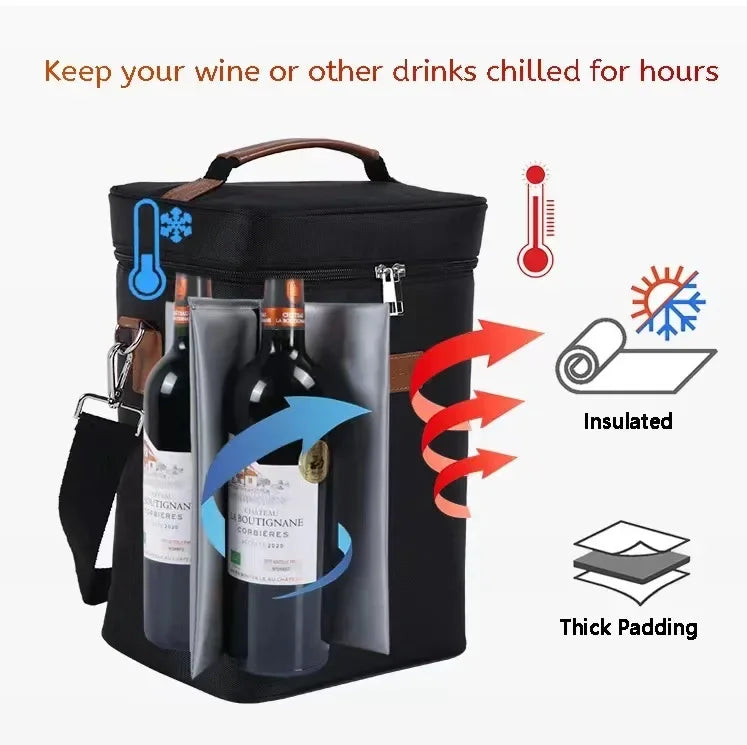 Red Wine Thermos Bag for 4 Bottles Outdoor Picnic