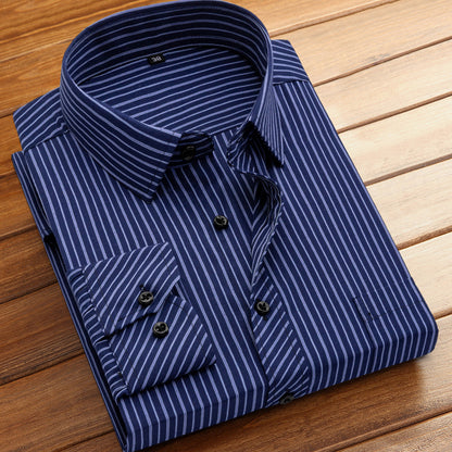 Striped Long-Sleeved Shirt for Men, Cotton Blend, Breathable