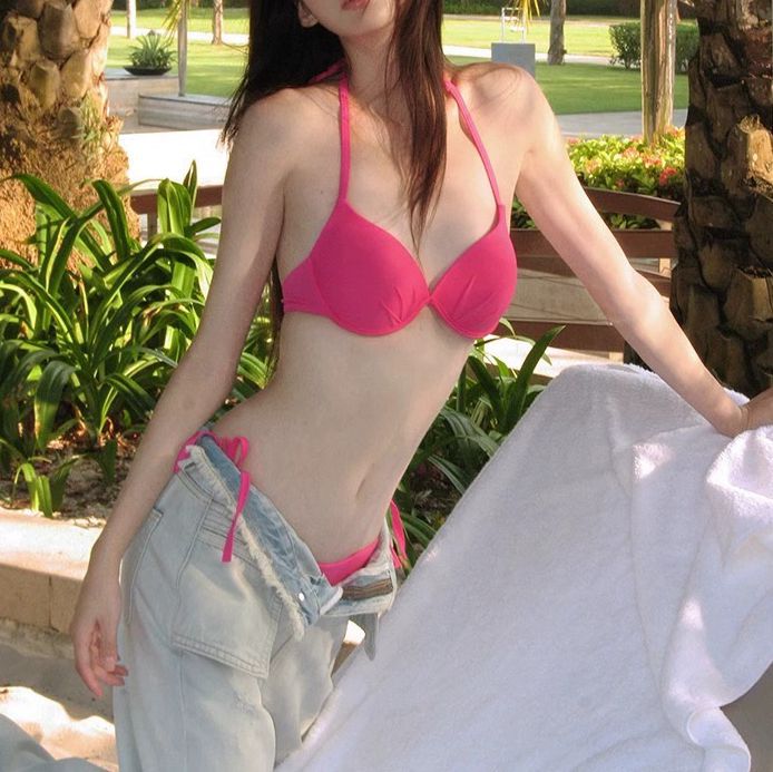 Pink Rose Red Bikini Swimsuit with Steel Support