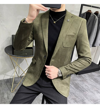 Men's Deerskin Fleece Blazer Single Button Suit Coat
