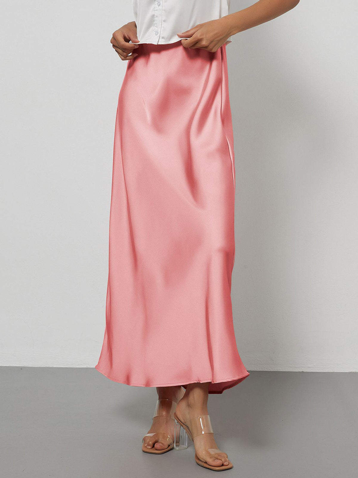 Elegant Satin Midi Skirt in Solid Colors