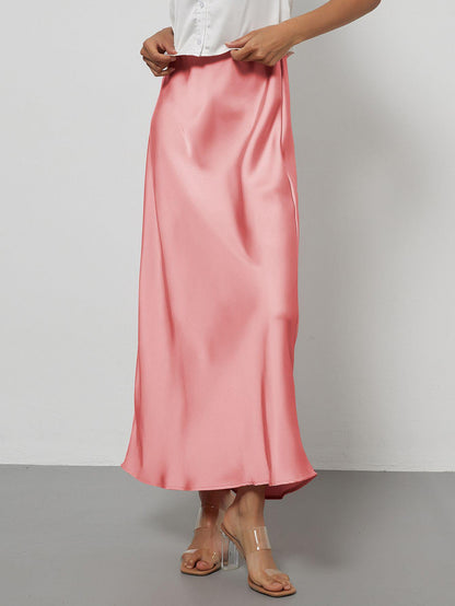 Elegant Satin Midi Skirt in Solid Colors