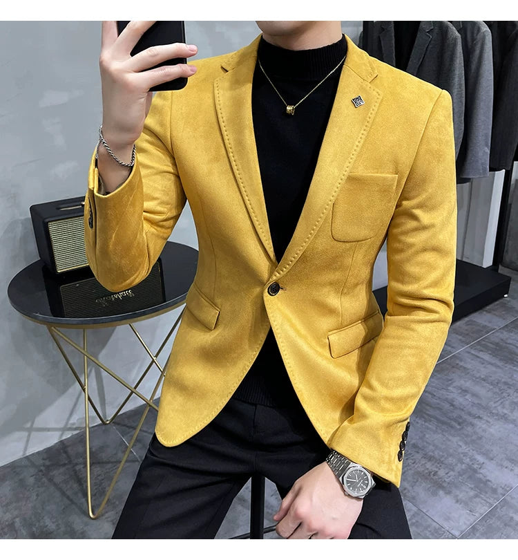 Men's Deerskin Fleece Blazer Single Button Suit Coat