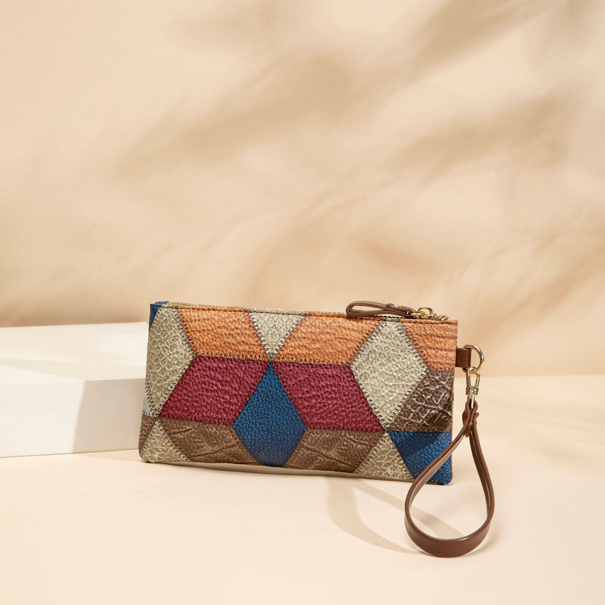 Small Square PU Clutch Bag with Color Contrast