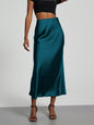 Elegant Satin Midi Skirt in Solid Colors
