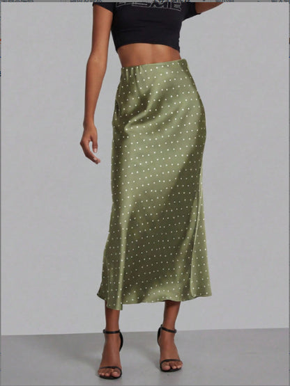 Elegant Satin Midi Skirt in Solid Colors