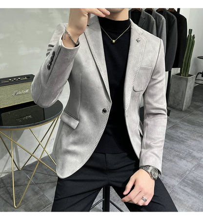 Men's Deerskin Fleece Blazer Single Button Suit Coat