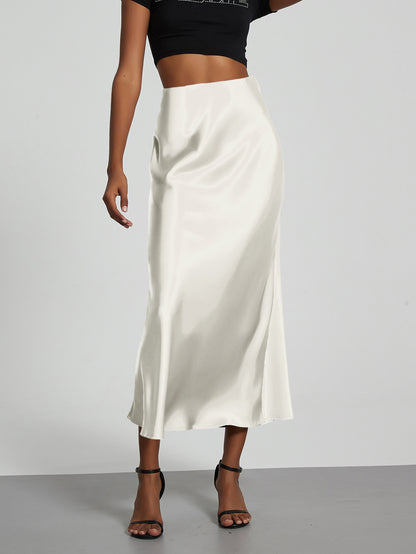 Elegant Satin Midi Skirt in Solid Colors