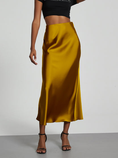 Elegant Satin Midi Skirt in Solid Colors