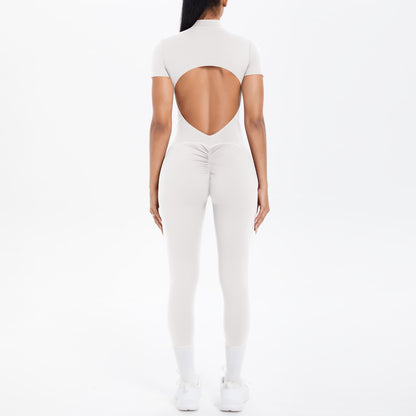 Backless Bodycon Scrunch Jumpsuit for Women Yoga Fitness
