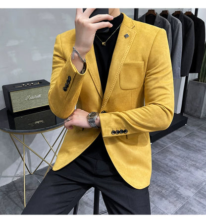 Men's Deerskin Fleece Blazer Single Button Suit Coat