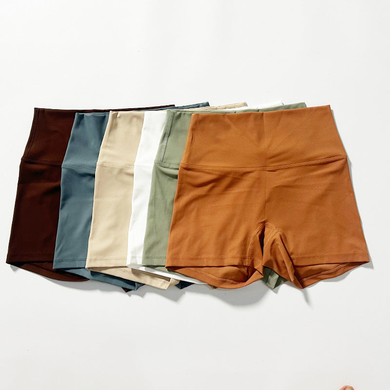 High-Waist Nylon Yoga Shorts in Peach