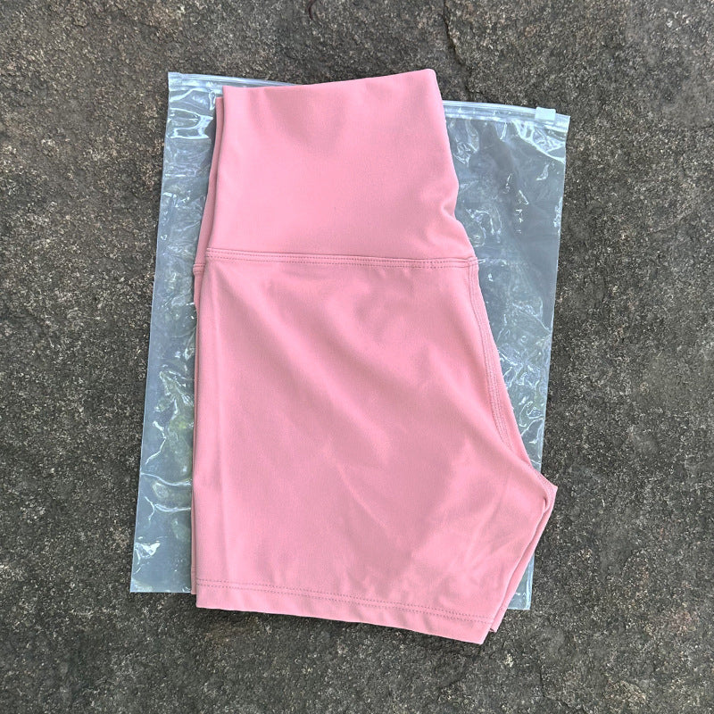High-Waist Nylon Yoga Shorts in Peach