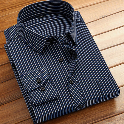 Striped Long-Sleeved Shirt for Men, Cotton Blend, Breathable