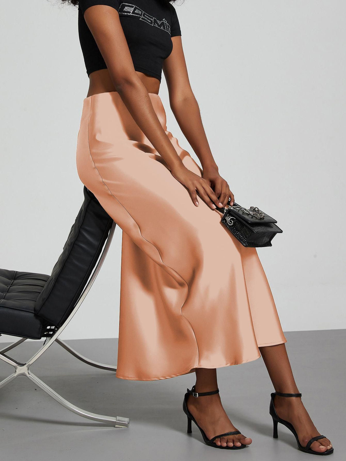 Elegant Satin Midi Skirt in Solid Colors