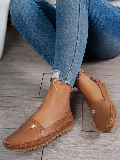 Large Size Women's Loafers in PU - Camel Color