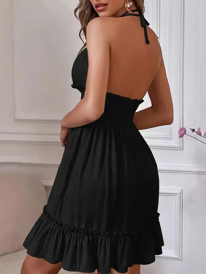Deep V Rope Suspender Pleated Dress in Olive Green