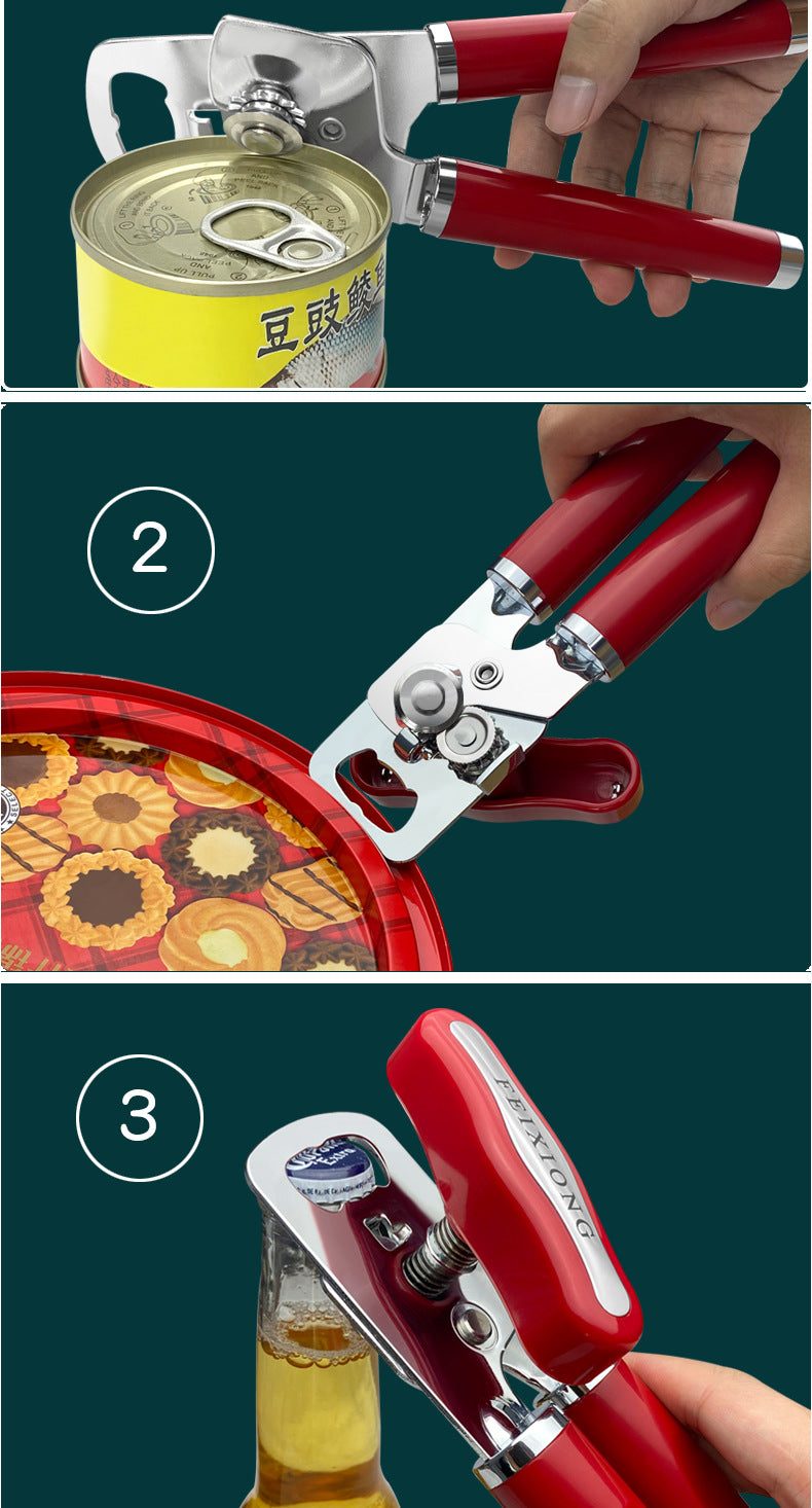 Multifunctional Stainless Steel Can Opener Red