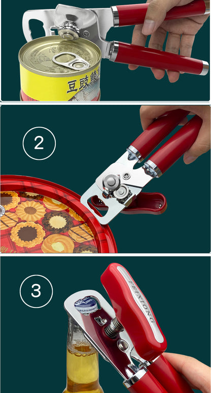 Multifunctional Stainless Steel Can Opener Red